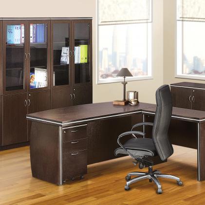 desks and storage cabinets